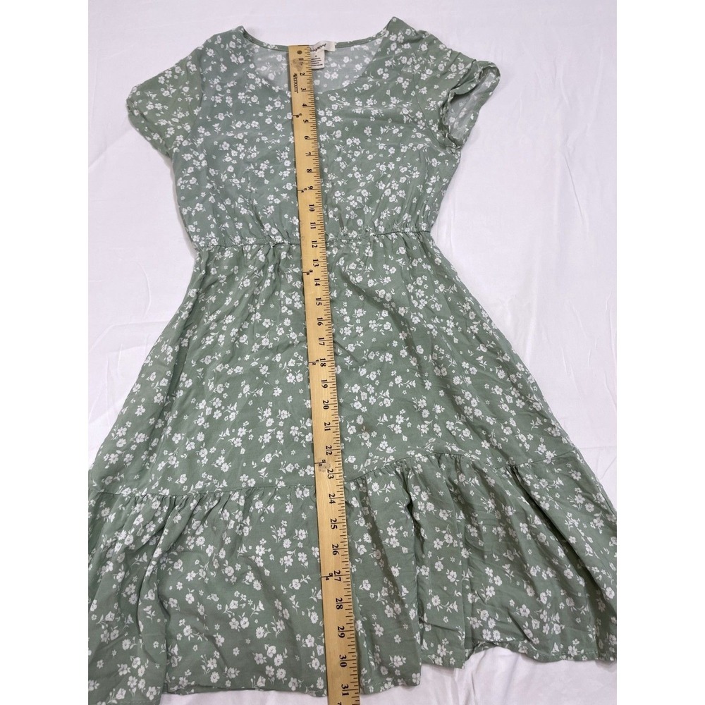 Passport Green V-Neck Tiered Dress White Ditsy Flowers M - Picture 8 of 9